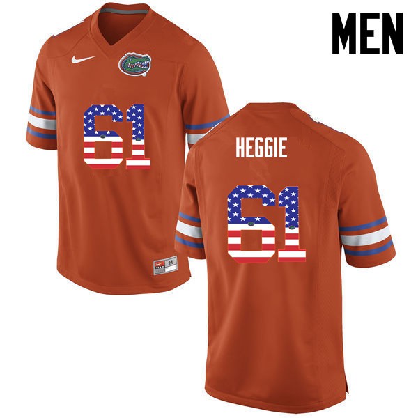 Florida Gators Men #61 Brett Heggie College Football Jersey USA Flag Fashion Orange
